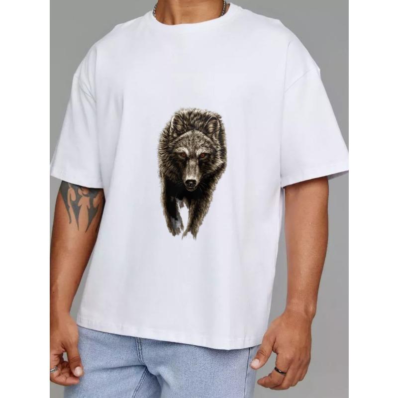 Wolf Graphic T Shirt White Wolf Animal Print for Casual Wear