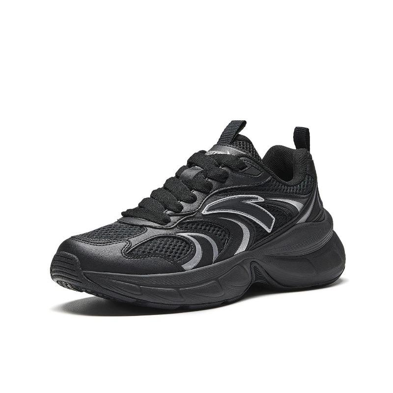 Anta Men Galaxy Retro Versatile Thick-Sole Elevation Soft Comfort Casual Shoes Black Silver 912618839-4