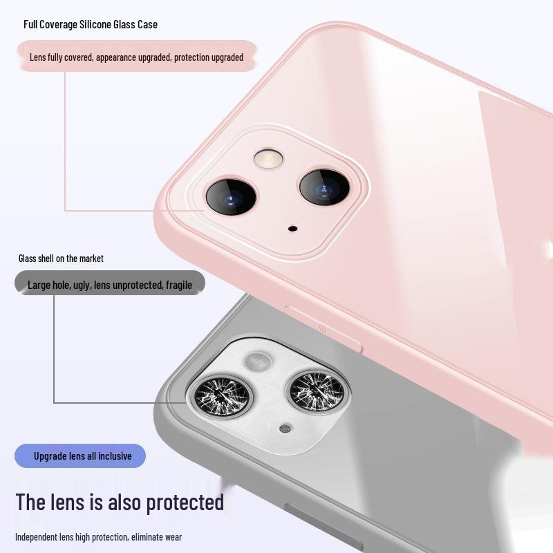 Premium White Tempered Glass Full Cover Case for iPhone 15/14/13/11 Pro - High-End Simple Design, Anti-Fall Protection