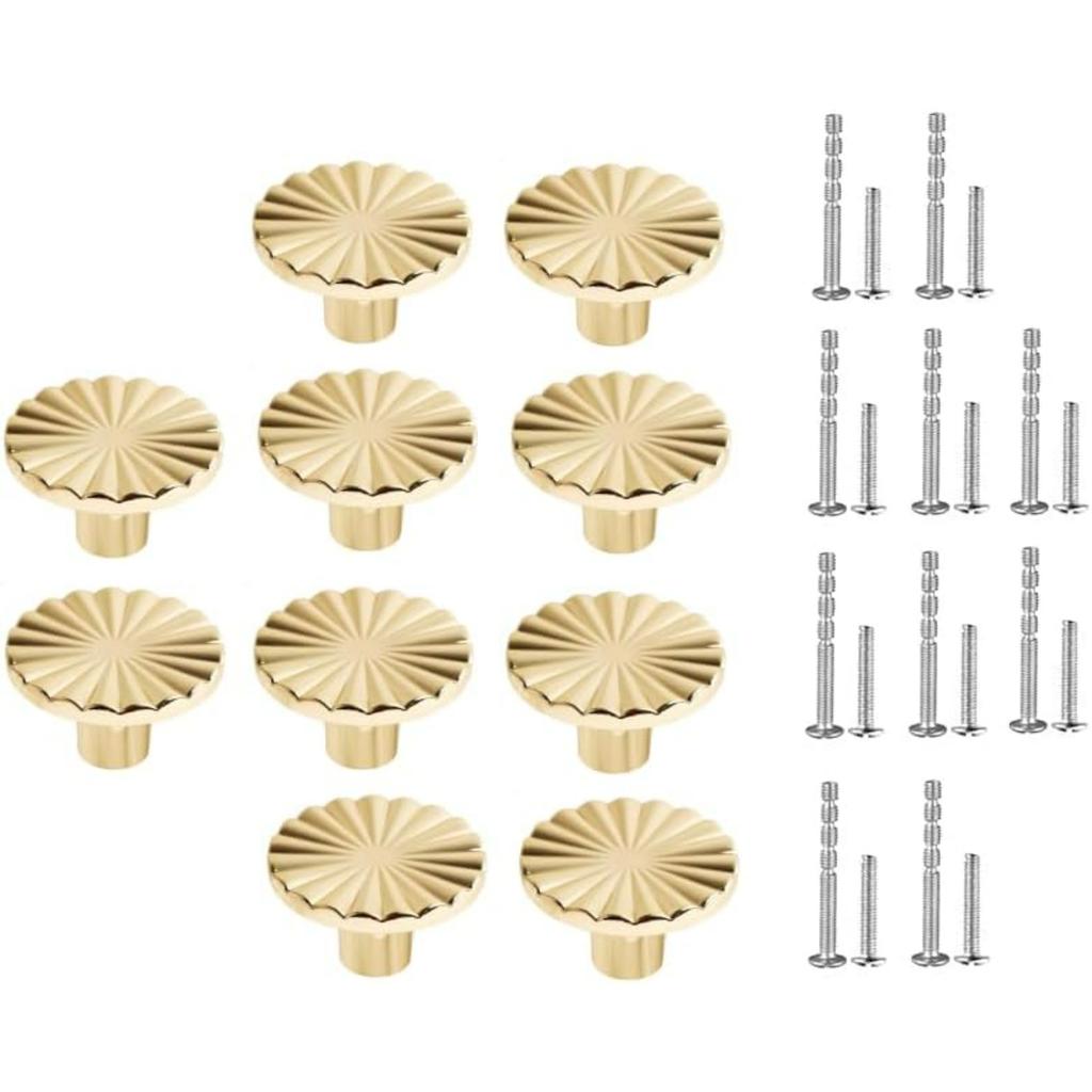 10 Pack Gold Cabinet Knobs, Zinc Alloy Drawer Knobs Kitchen, Retro Brushed Dresser Knobs Round Hardware Handles Knobs for Kitchen Bathroom Cupboard.