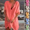 Damen Unifarben Kurzarm O-Ausschnitt Knöpfe Locker Übergröße Mittellanges T-Shirt