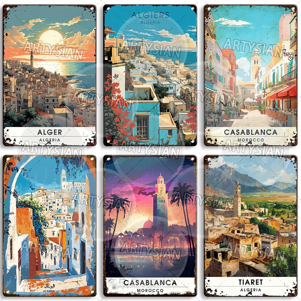 Maghreb Travel Cityscape Metal Sign Egypt Algiers Algeria Djerba Tunisia Marrakesh Morocco Alger Hoggar Oran Casablanca Agadir
