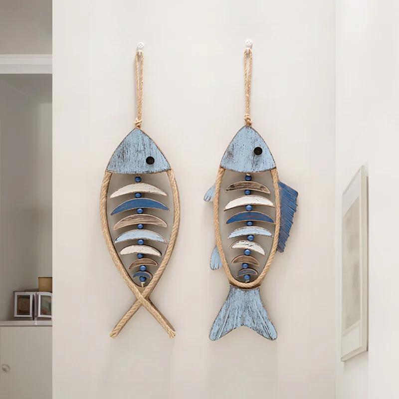 Large Wooden Fish Wall Hanging Decor Hand Carved Fish Chime Wall Decor for Nautical Theme Beach Theme Lake House