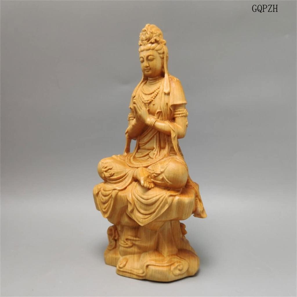 Buddha Holz Kannon Bodhisattva Holzschnitzerei Kannon Bodhisattva Natürliche Felseneiche Holz Kannon Feng Gut Böses Abwehren 15cm x Breite 8cm x Tiefe