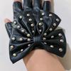 Damen Große Schleife Nieten PU-Leder Halbfingerhandschuhe Party Tanzen Show Bühnenauftritt Nachtclub Tanz Lolita Cosplay Fäustlinge