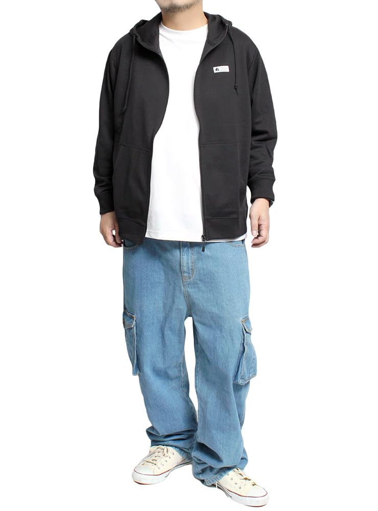 One Colors LOGOS PARK Men's Plus Size Lightweight Logo Print Zip-Up Cardboard Sweatshirt, Size 2L, Black (49)
