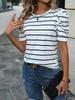 Summer 2026 New Arrivals: Simple Style Puff Sleeve Striped Women's T-shirt