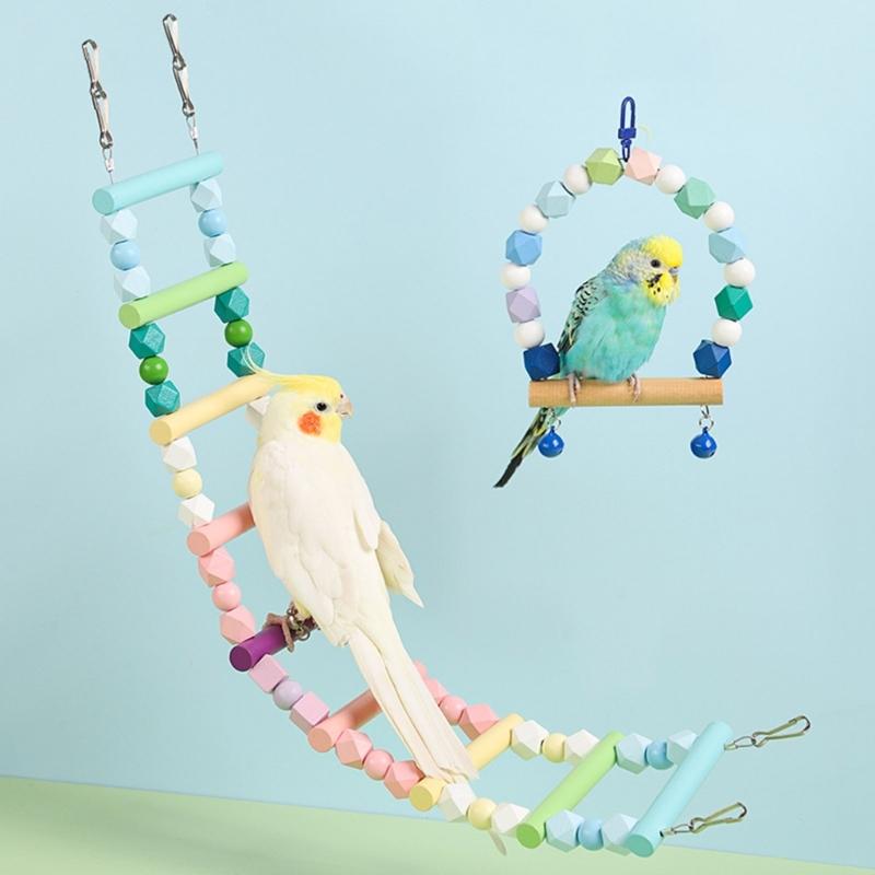 Parrots Swing for Birdcage Hanging-Perch Stand Cockatiel Ladder Birdcage Swing Climbing Ladder Toy for Parakeets Budgies