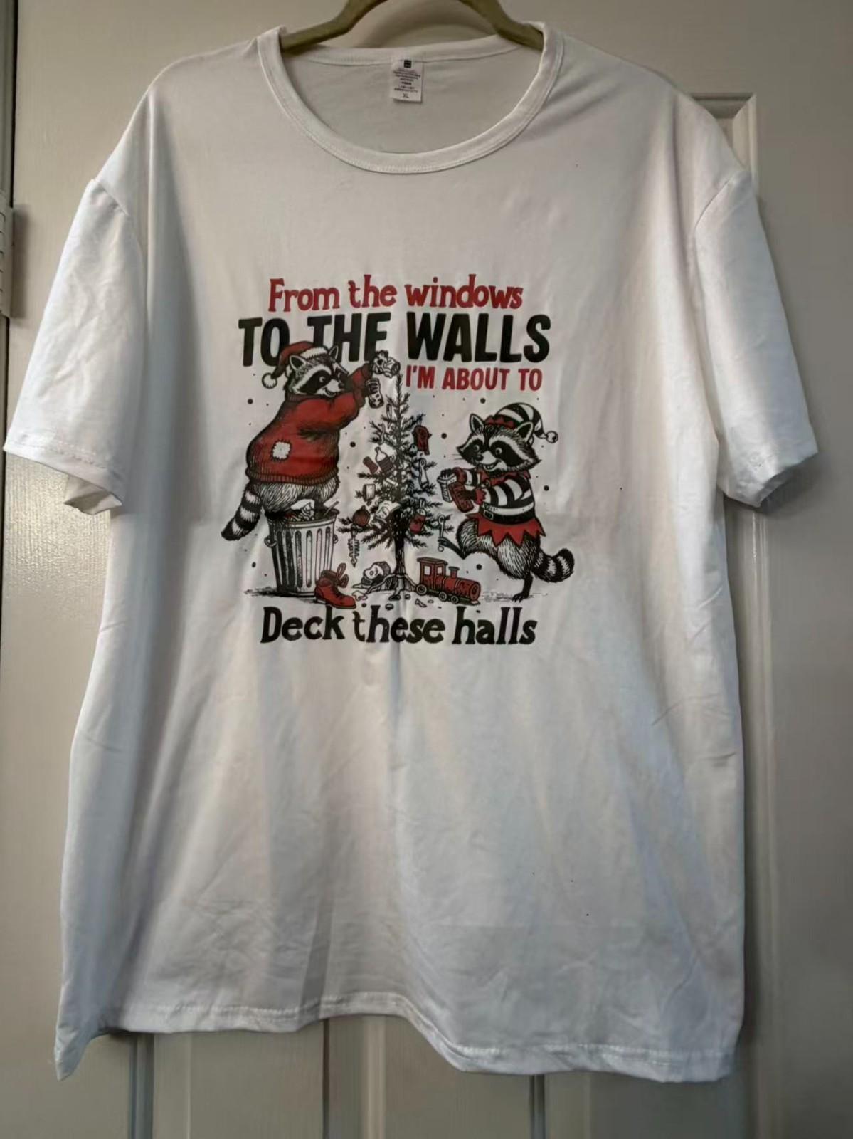 Funny Christmas Raccoon T-Shirt Deck These Halls Holiday Humor Tee XXL