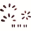 24PCS Short Almond Press On Nails, Burgundy Gold Bead Floral, Glossy Fake Nails for Daily Party Wear, with Tool Kit Gift