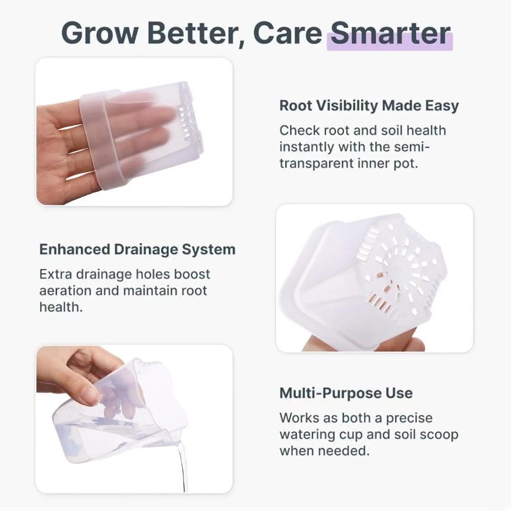 Scale Self Watering Pots Watering Nursery Pot with Drainage Holes Translucent Plastic Planters Mini Flower Seedlings Pot