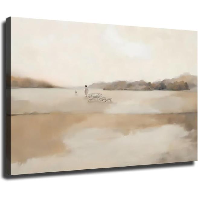 

Иисус и Агнцы Настенное Искусство, Пастырь Христианский Принт Постер в Раме, Бохо Настенное Искусство, Для Декора Гостиной Готовый к Подвешиванию (В раме, 24×36 дюймов) 08×12 inch