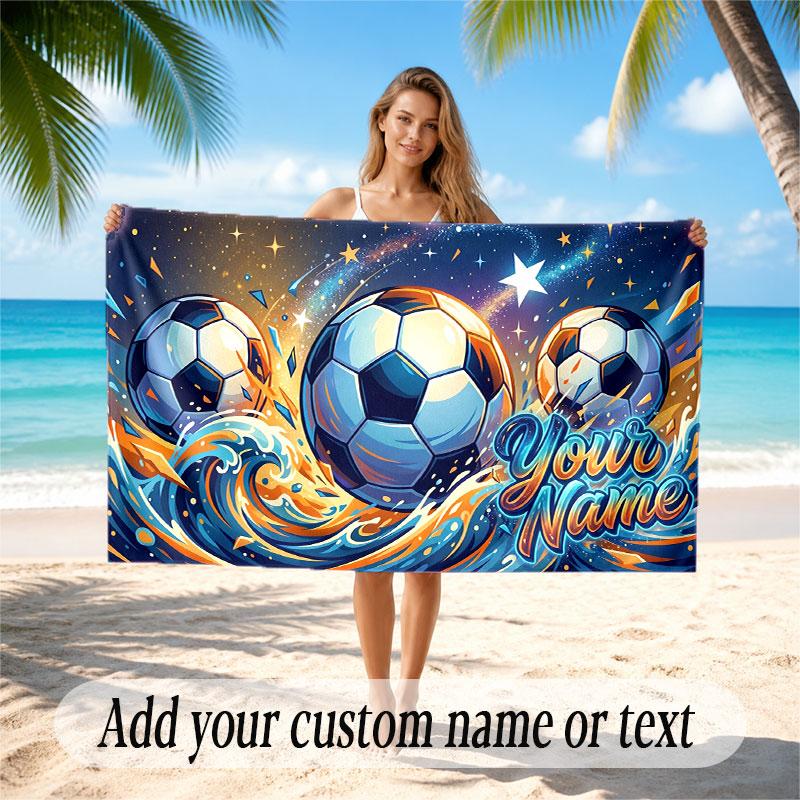 Soccer Theme Beach Towel Personalized Custom Name & Text Soft Quick Dry Beach Towel for Swimming Travel
