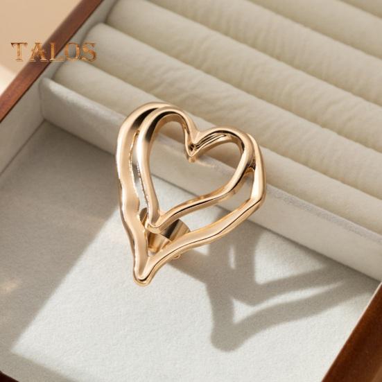 Big Love Ring Double-layered Exaggerated Style Hollow Heart Shape Solid Color Liquid Alloy Smooth Club Party Index Finger Ring Lady Jewelry