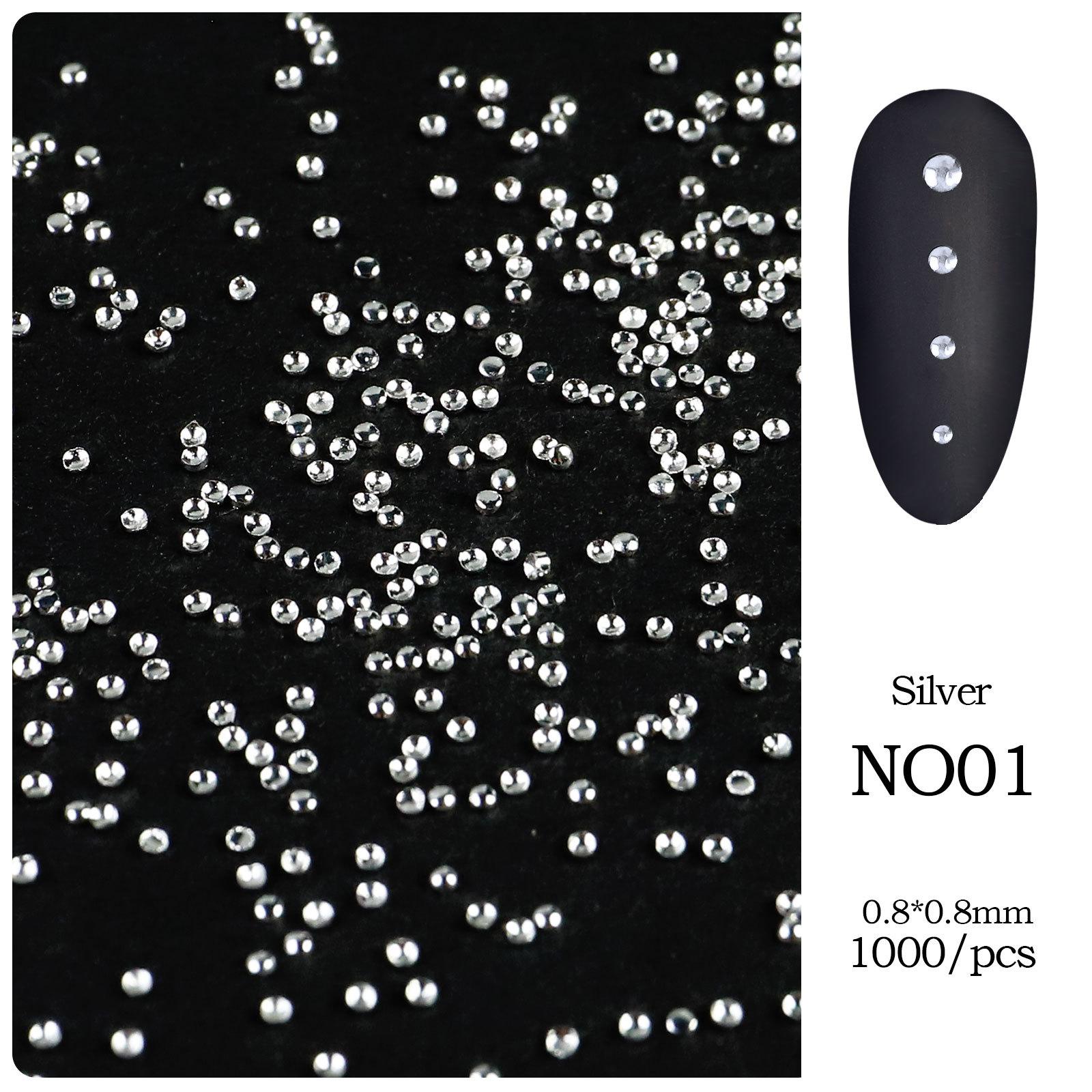 

1000 шт., мини-металлические шпильки, набор украшений для дизайна ногтей, заклепки для ногтей, бусины с икрой для дизайна кончиков 3D-гель-лака 0.8mm серебряный