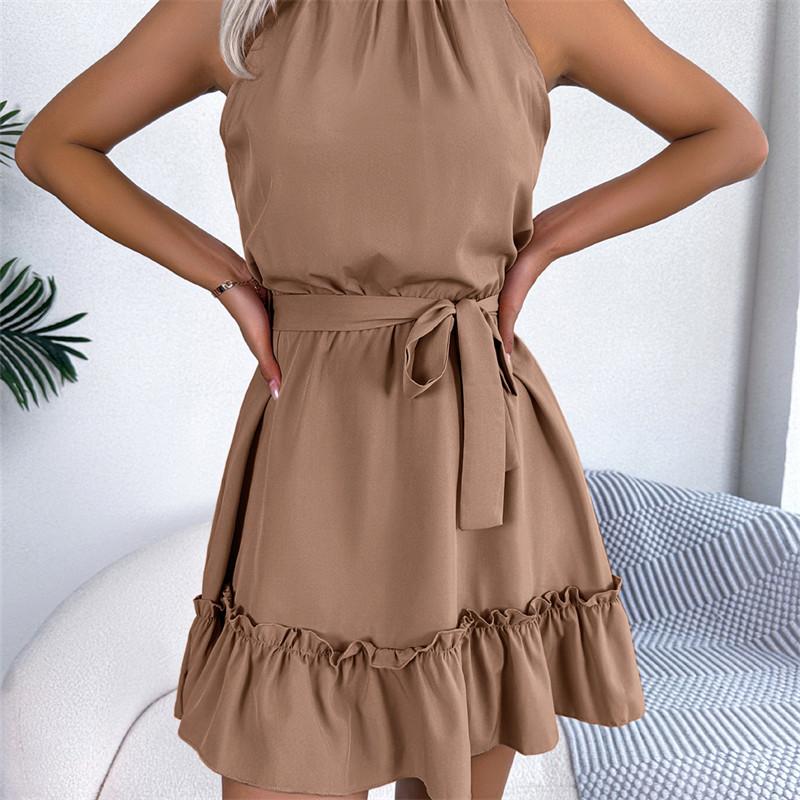 2026 Spring/Summer Women's Sleeveless Waist Cinched Ruffle A-Line Skirt S-XL