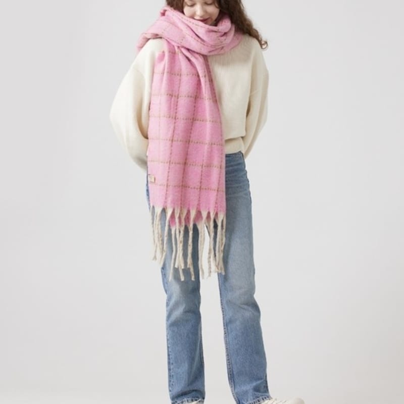 DENTS Windowpane Check Muffler - Pale Pink