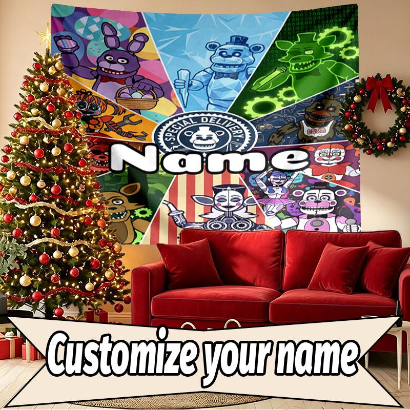Custom Name Personalized Five Nights at Freddy's Print Tapestry, Wall Art Decor, Bedroom, Dorm, Apartment, LivingRoom, Party Backdrop, Gift for Birthd