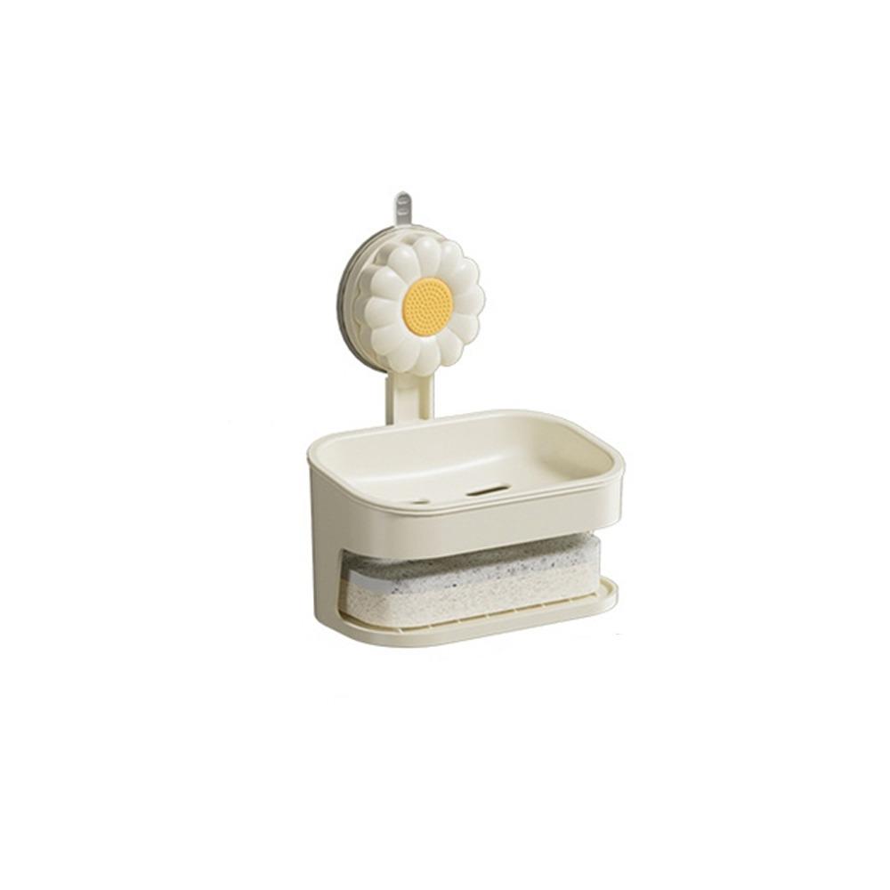 Plastic Double Layer Soap Rack Drill-Free Vacuum Suction Soap Dish Soap Sponge Holder Kitchen