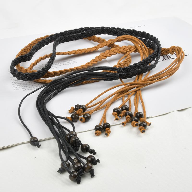 Women's Thin Wax Rope Braided Belt Retro Ethnic Skirt Decorative Bohemian Tug Idyllic Skirt Strap