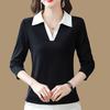Korean Style Polo Collar Long Sleeve T Shirt Women Spring Autumn Fashion Mom Wear Casual Top
