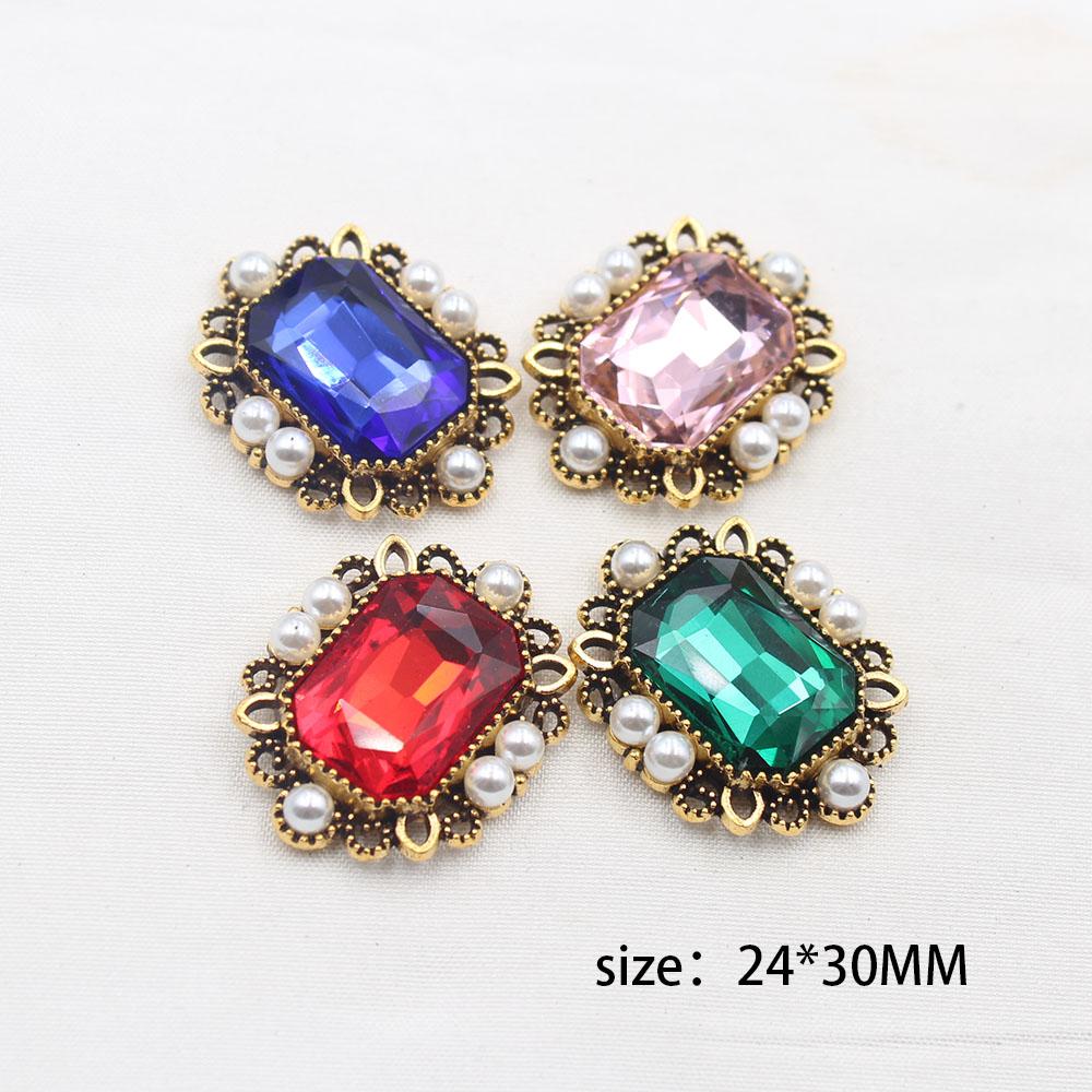 Exquisite 5-piece 24 * 30MM glass rhinestone alloy flower plate buckle pearl embellishment handmade DIY accessory material