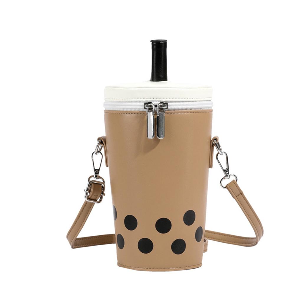 Creative Milk Tea Cup Shaped Bucket Bag for Women Cute Cartoon PU Leather Crossbody Bag Personalized Shoulder Bag