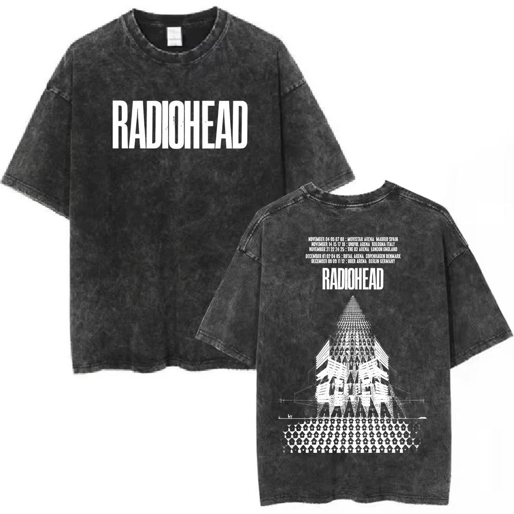 Rock Band Radiohead The Bend Funny Cat Vintage Washed Tshirts Men Women Fashion Hip Hop T Shirts Cotton Male Tshirt Streetwear