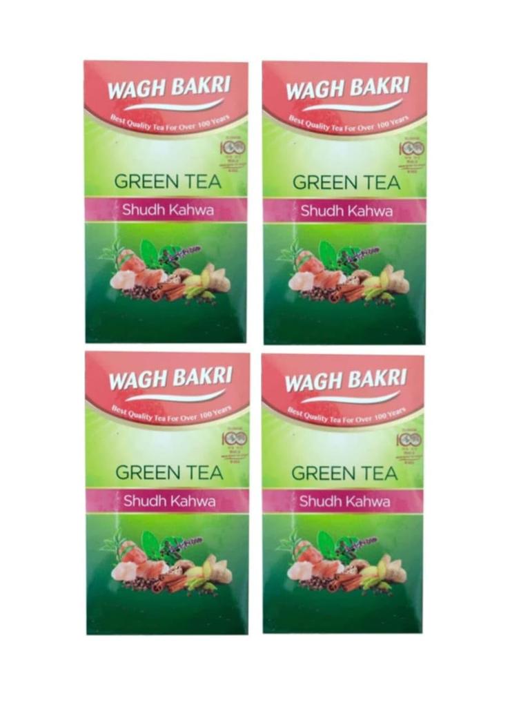 Wagh Bakri Green Tea Shudh Kahwa 25 Tea Bags X Pack Of 4 Antioxidant-Rich Refreshing Aromatic Blend For Relaxation