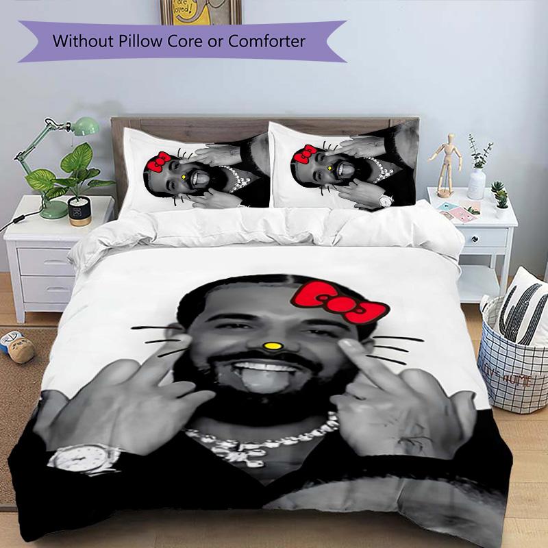 Drake 3pcs Bedding Set Duvet Cover Closure Includes 1 Duvet Cover & 2 Pillowcases for All Seasons Bedroom Home Dorm Decor