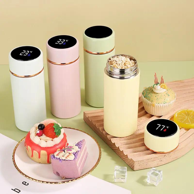 

Чистый красный карманный термос для измерения температуры Компактная портативная чашка для воды для девочек Двухслойная интеллектуальная чашка для измерения температуры из нержавеющей стали