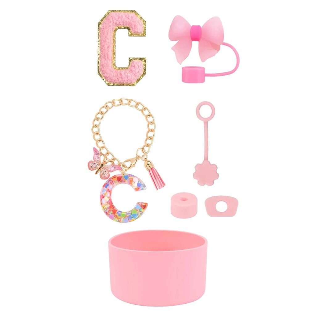 7pcs Cup Accessories Set for Stanley 30oz 40oz Tumbler Straw Cover Cap Boot Spill Proof Stopper Letter Keychain Charm Sticker