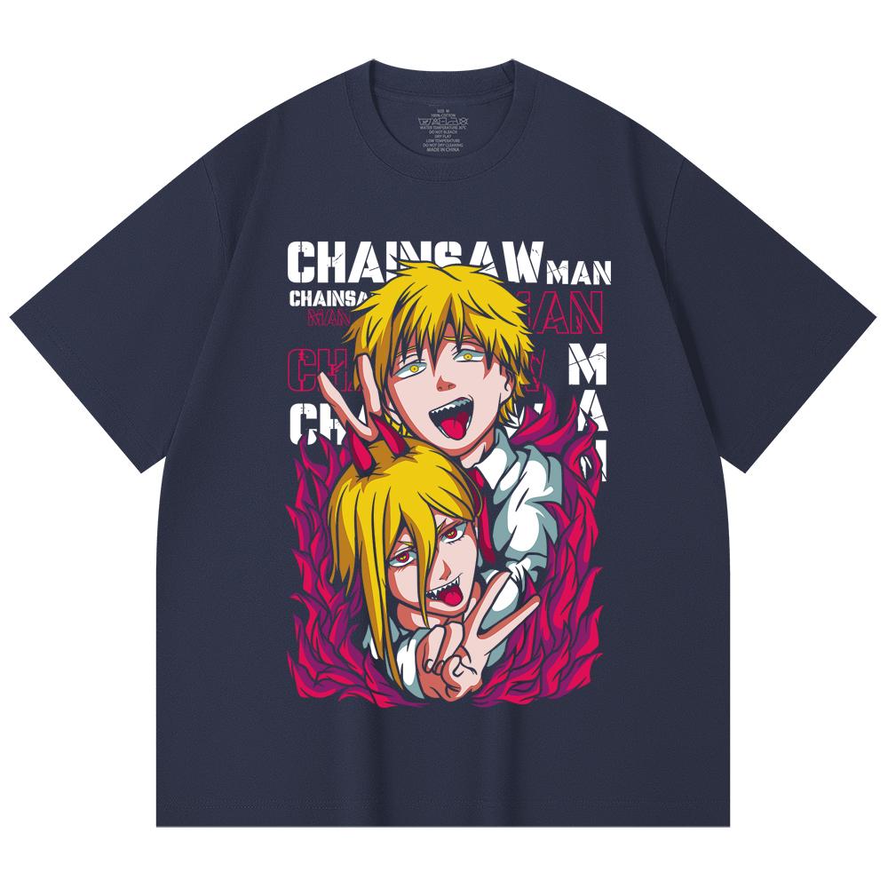 230 Gsm 100% Cotton Chainsaw Man V39 Denji Power Print Unisex Heavy Cotton T Shirt