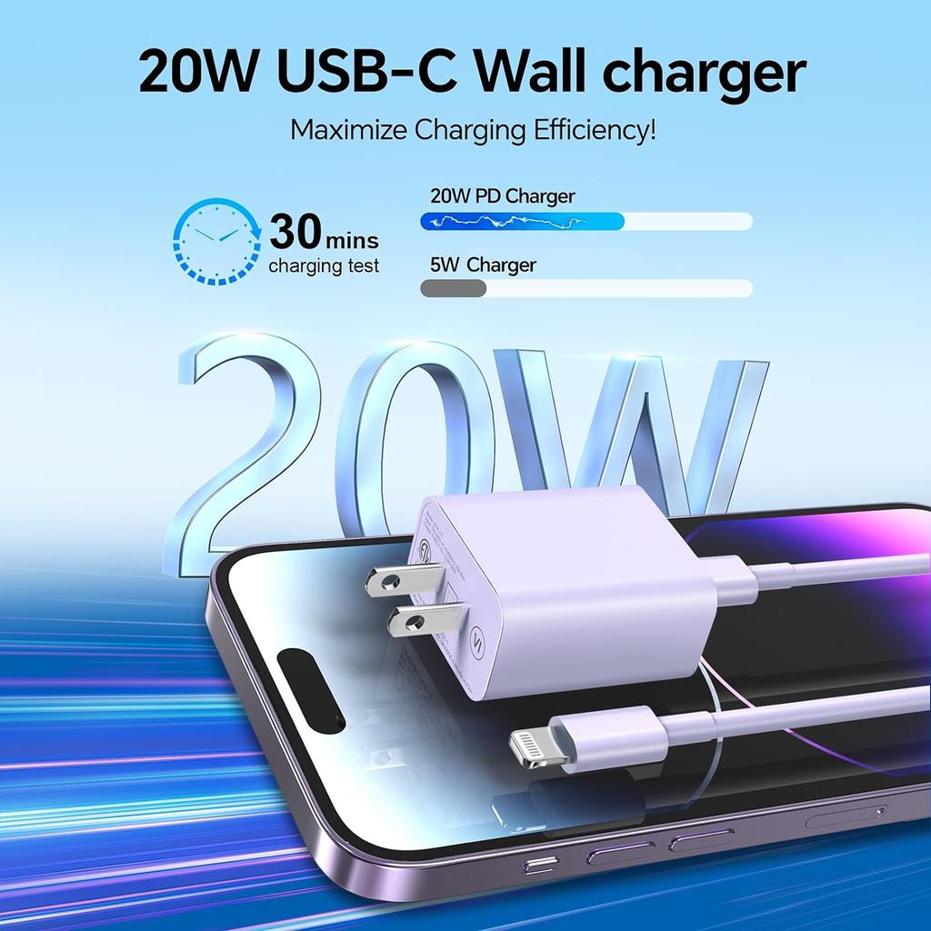 Xiaomi 4 Pack Charger Fast Charging,USB C Wall Charger, 20W Type C Wall Charger Block with 6FT USB C To L Cable For iPhone 17 For iPad
