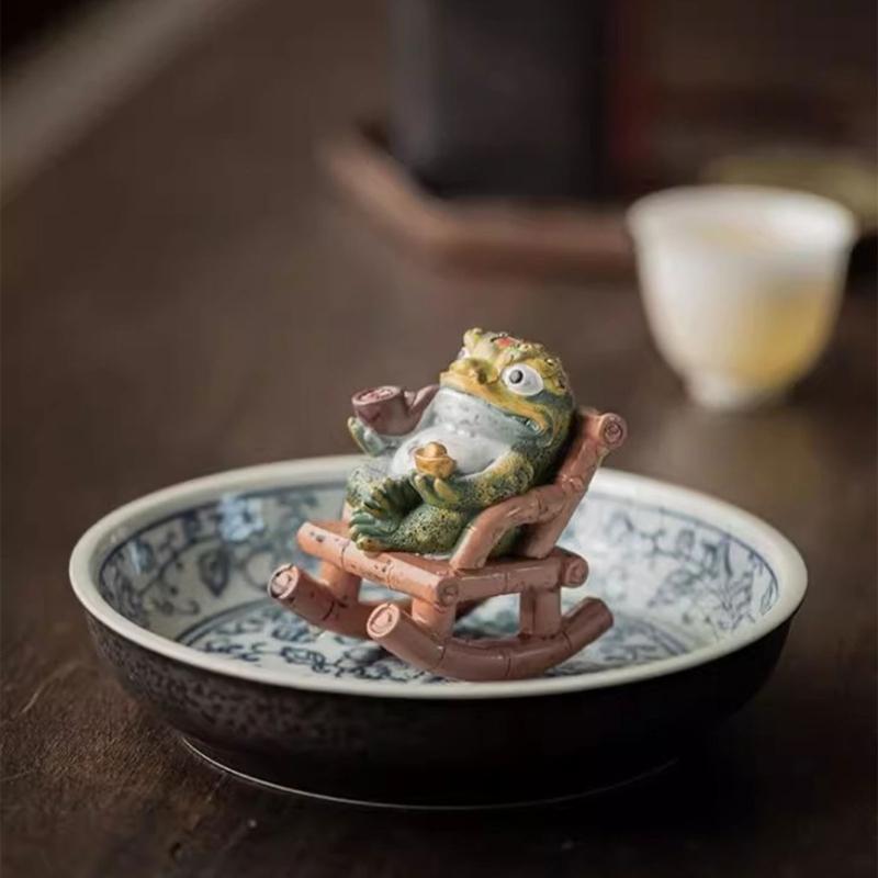 Resins Rocking Chair Frogs Teas Pet With Exquisites Craftsmanship Temperature Sensitive Color Changing For Home Decors