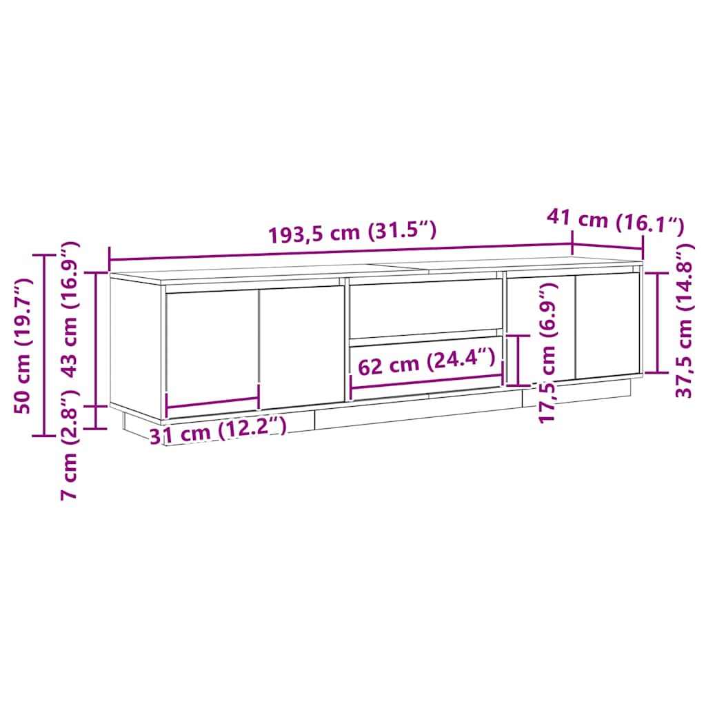 TV Stand with LED Lights Black Oak Effect 193.5x41x50 Cm