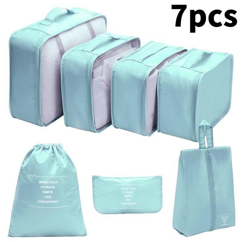 7pcs Solid Color Travel Storage Bag Set Largecapacity Clothes Bags Toiletries