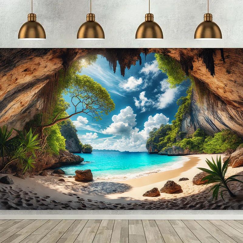 2D plane sea view cave background fabric living room bedroom outdoor decoration polyester fiber