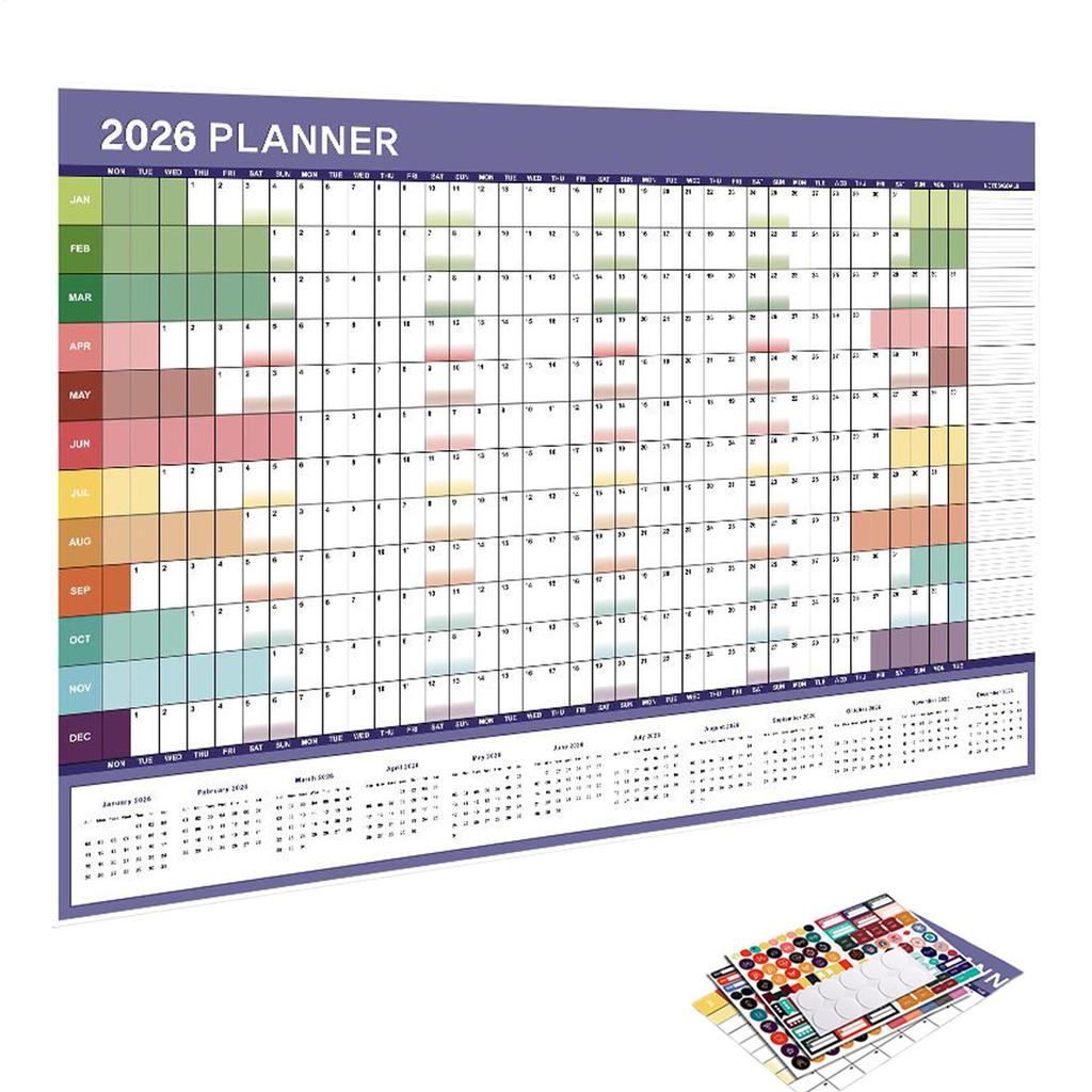 2026 Neujahr Wandkalender Monatsplaner Wandkalender Wiederverwendbarer Planungs-Organizer für Arbeit Studium Familie Kinder Wohnheim Schreibtisch