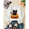 Girls' Halloween Long-Sleeve Sweatshirt, Round-Neck Fun Print Casual Top, Kids' Autumn Clothing, Suitable for Trick-Or-Treat Parties And Halloween