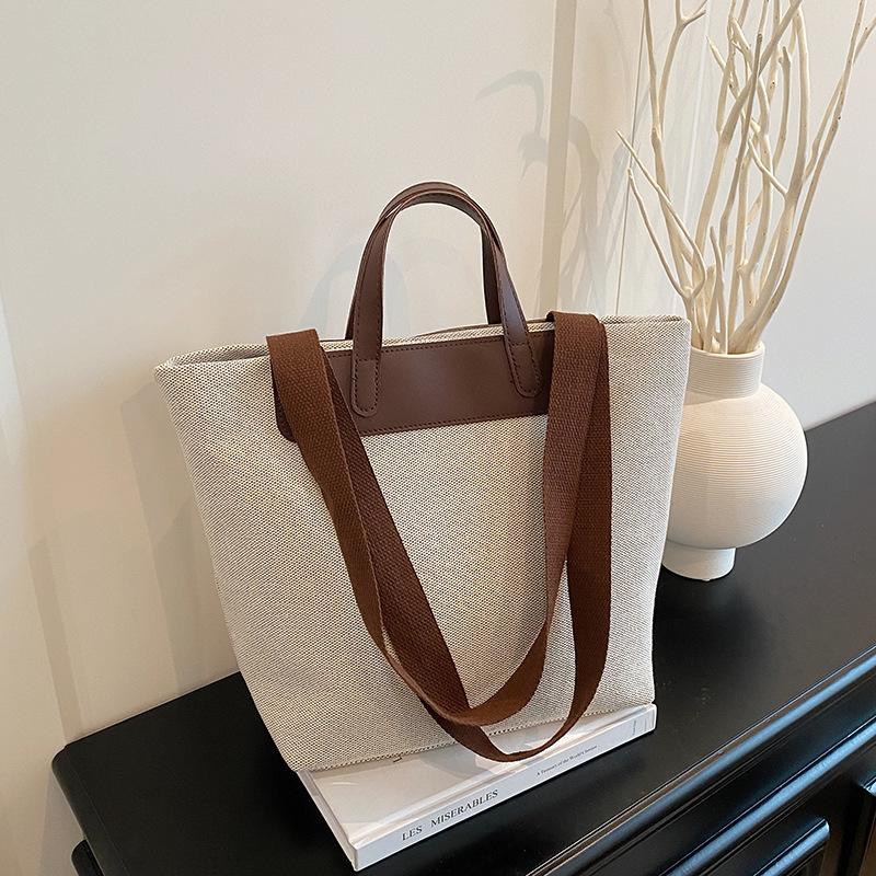 2025 Spring New Shoulder Canvas Bag Large Capacity Retro Literary Commuter Tote Bag Work Universal Handbag