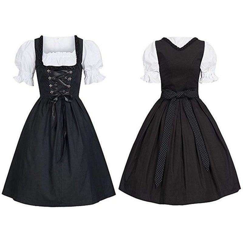 Elegant Black Oktoberfest Costume Featuring Unique Puff Sleeve Design For Womens Fashion