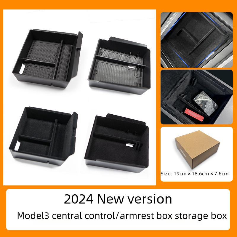 Flocking and cushion storage box for Tesla Model 3 center console/armrest. Ideal for organizing items inside your car.