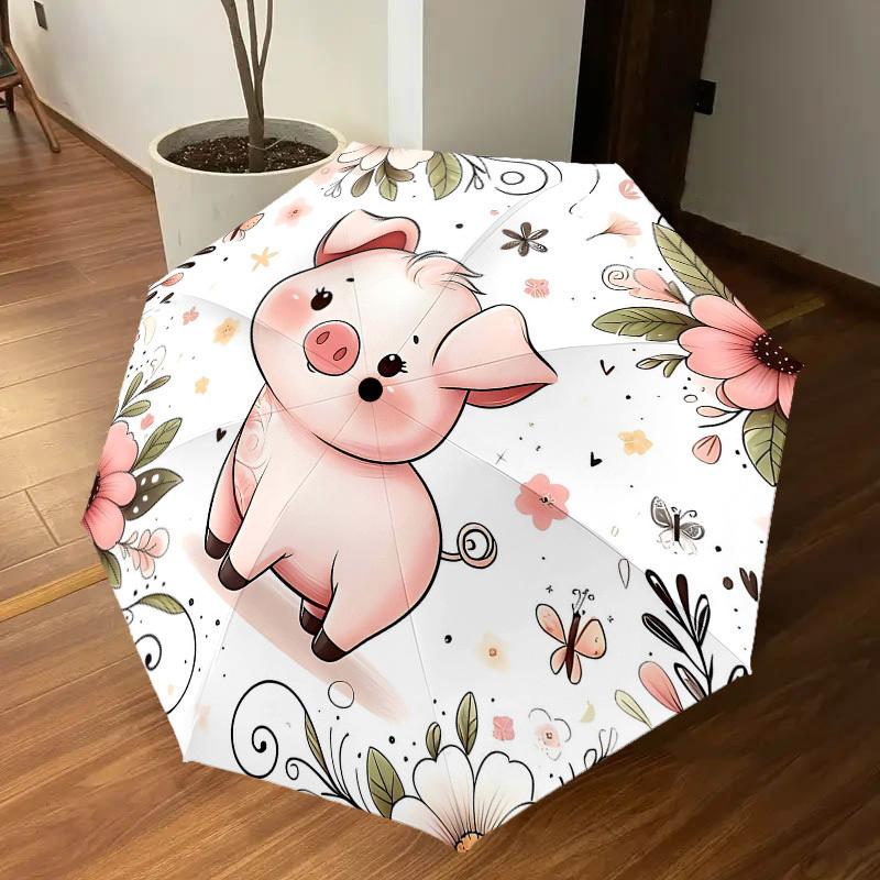 1pc piggy flowers Automatic Open/Close Umbrella Compact Folding Umbrella with 8-Rib Shaft for Women/Men, Portable Travel Umbrella,1172S