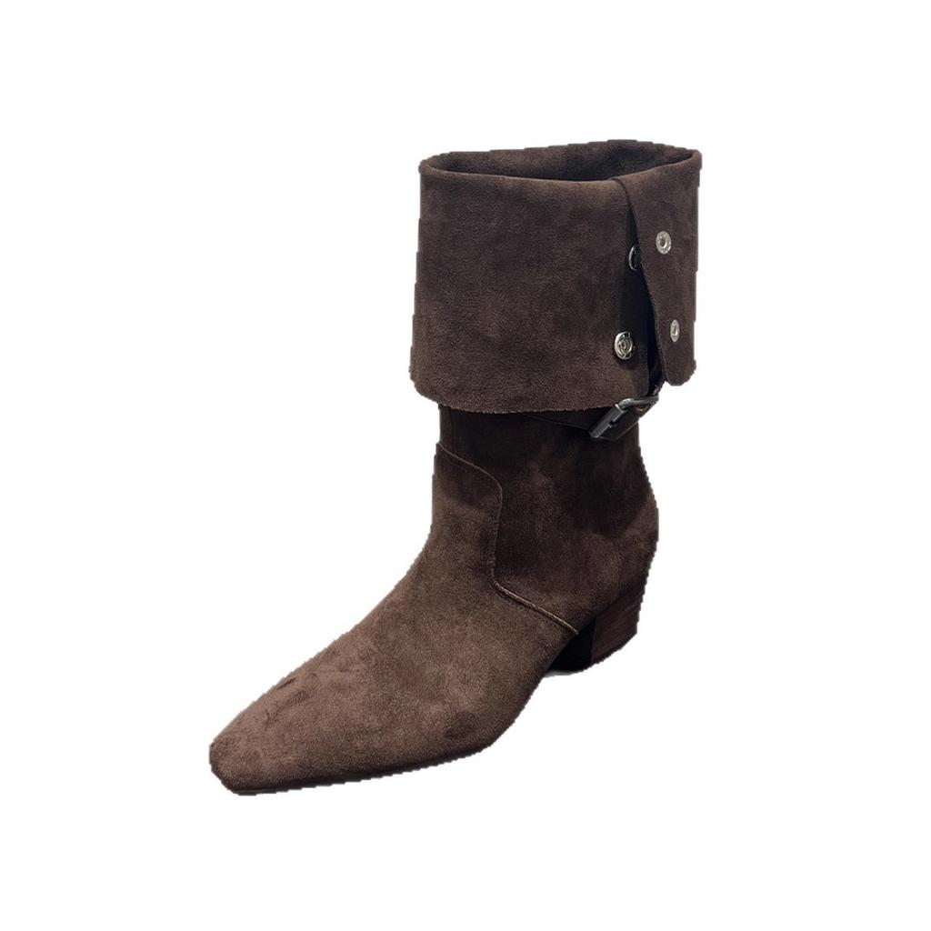 High Heel Suede Pointed Pile Boots Medium Knight Boots Women's Boots 2025 Autumn/Winter Brown Long Skinny Boots