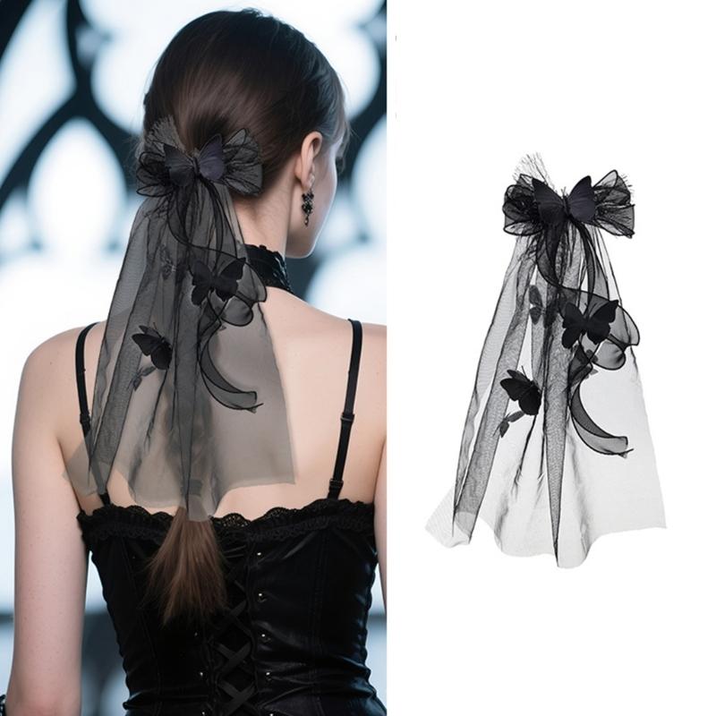 Lace Bowknot Veil Hair Clip For Girls Party Hair Accessory Comfortable Cosplay Engagement Headpiece Photo Props