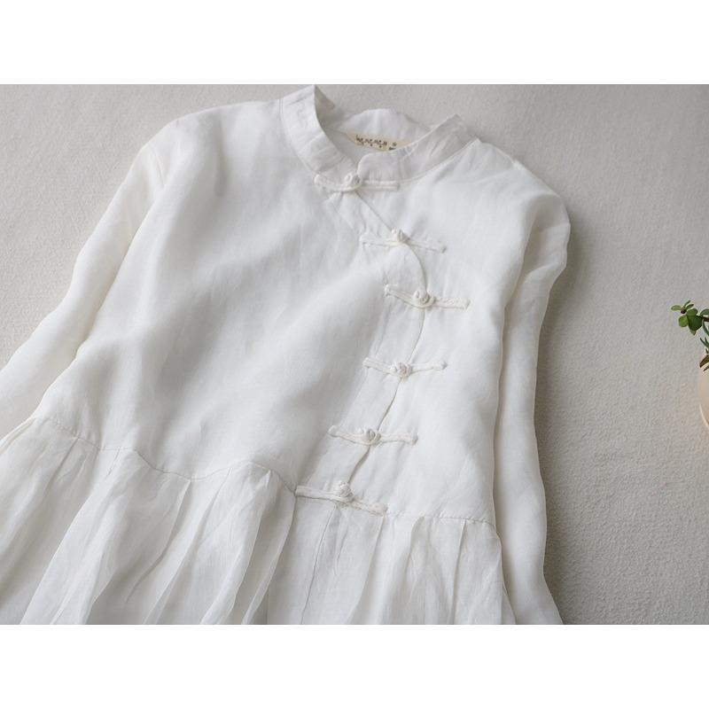 Spring and Summer Stand Up Collar Button Button Dress
