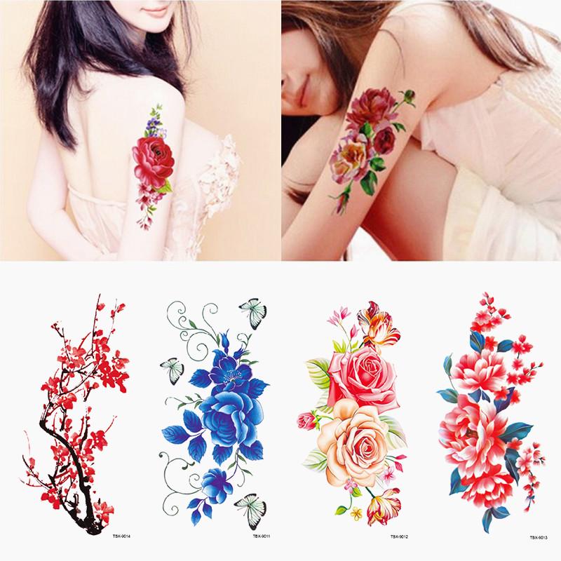 Waterproof Artificial Flowers Arm Shoulder Tattoo Stickers Flash Henna Tattoo Sticker