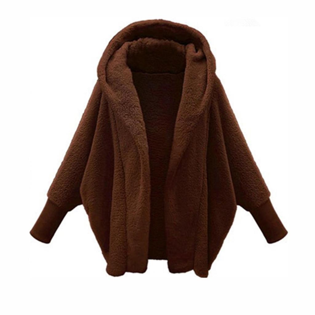 Moda Donna Giacca Felpa Larga Retro Calda Tinta Unita Manica Lunga con Cappuccio Larga in Pile di Peluche