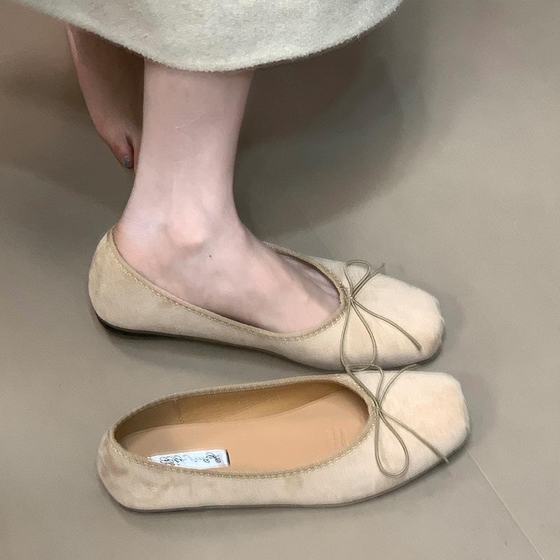 Flat Bottom Shallow Mouth Bow Single Shoes Women's 2025 New Evening Wind Ballet Shoes Grandma Shoes